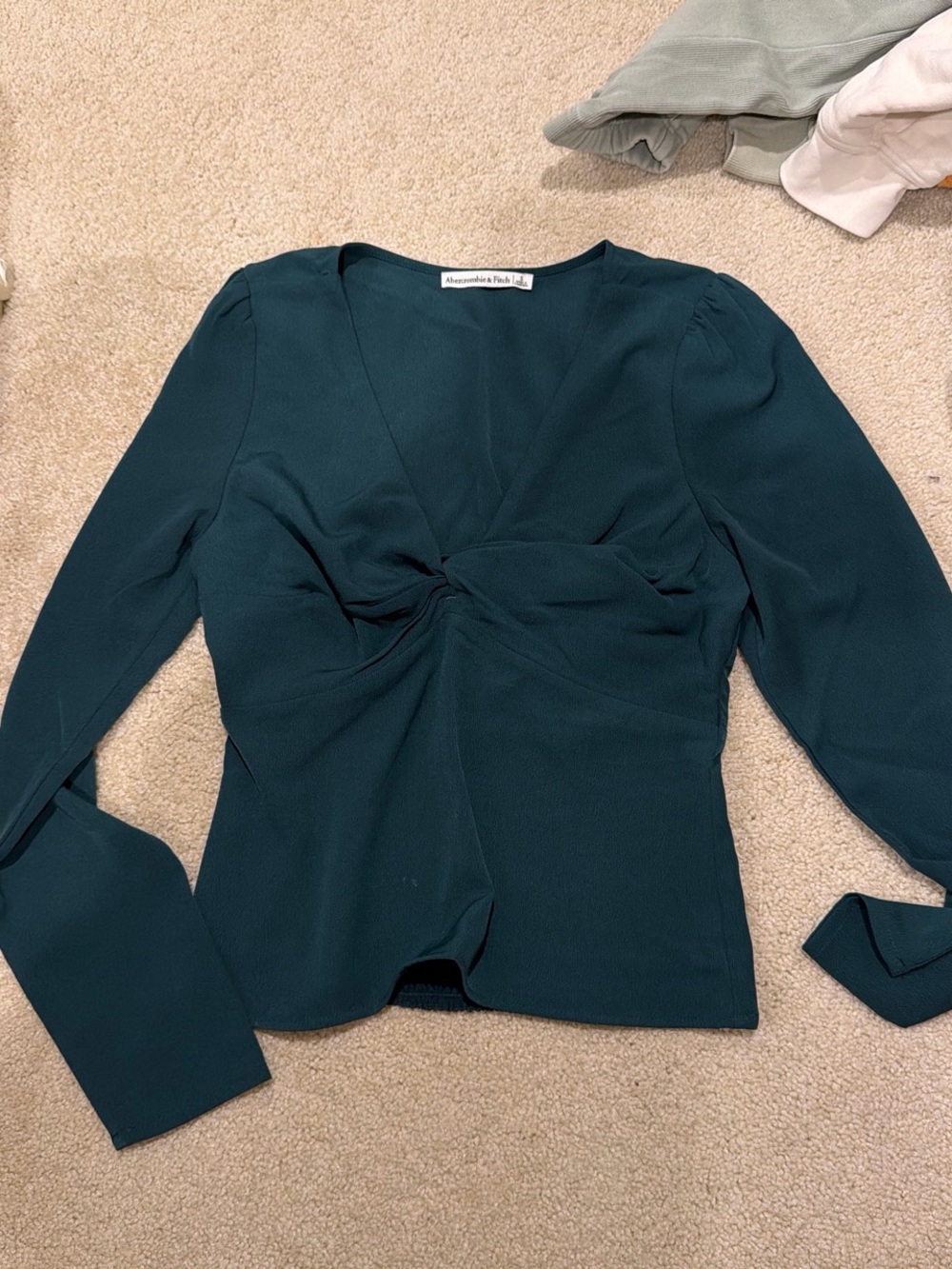 Abercrombie & Fitch Dark Teal Twist-Front Long Sleeve Blouse